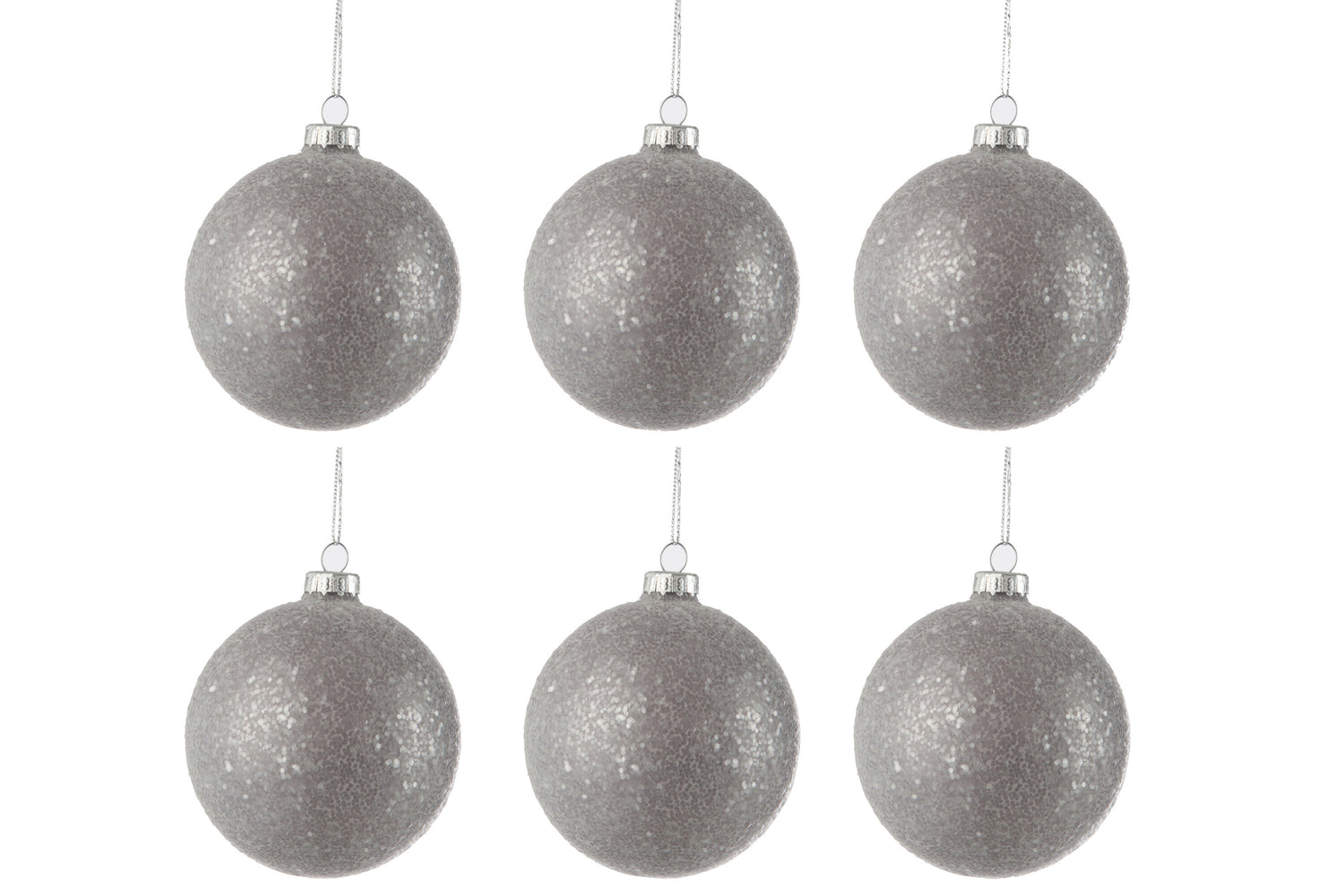 J-Line kerstbal Pailletten - glas - grijs - doos van 6