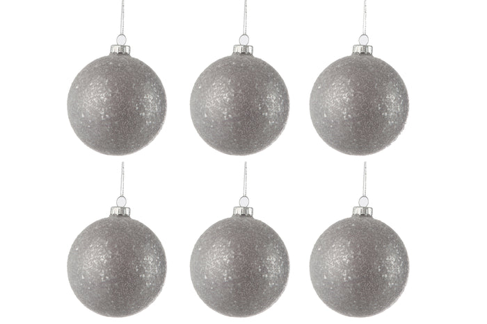 J-Line kerstbal Pailletten - glas - grijs - doos van 6