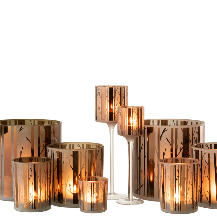 J-Line theelichthouder op boet Boom - glas - bruin - large - 2 stuks