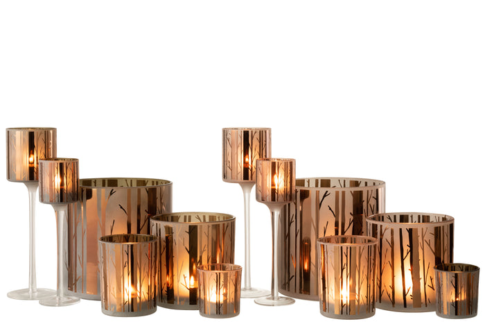 J-Line theelichthouder op boet Boom - glas - bruin - large - 2 stuks