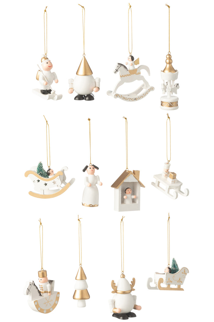 J-Line hangers - hout - wit|goud - doos van 12