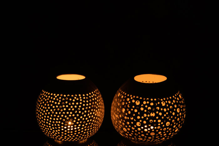 J-Line theelichthouder Kokosnoot - jute - wit - 2 stuks