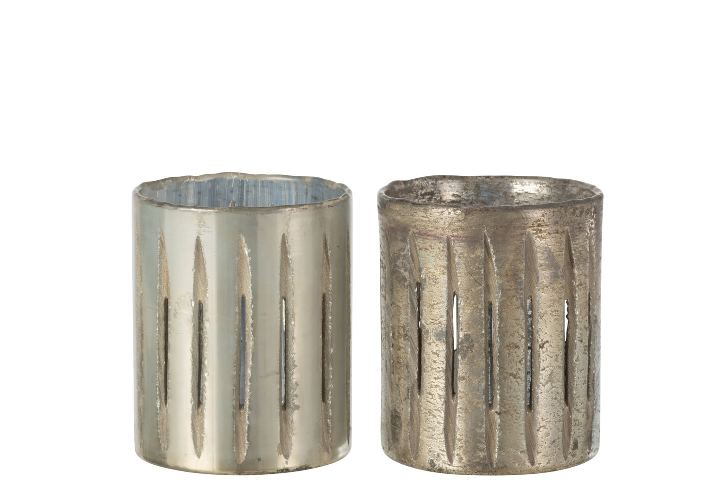 J-Line windlicht Streep - glas - blauw - medium - 2 stuks