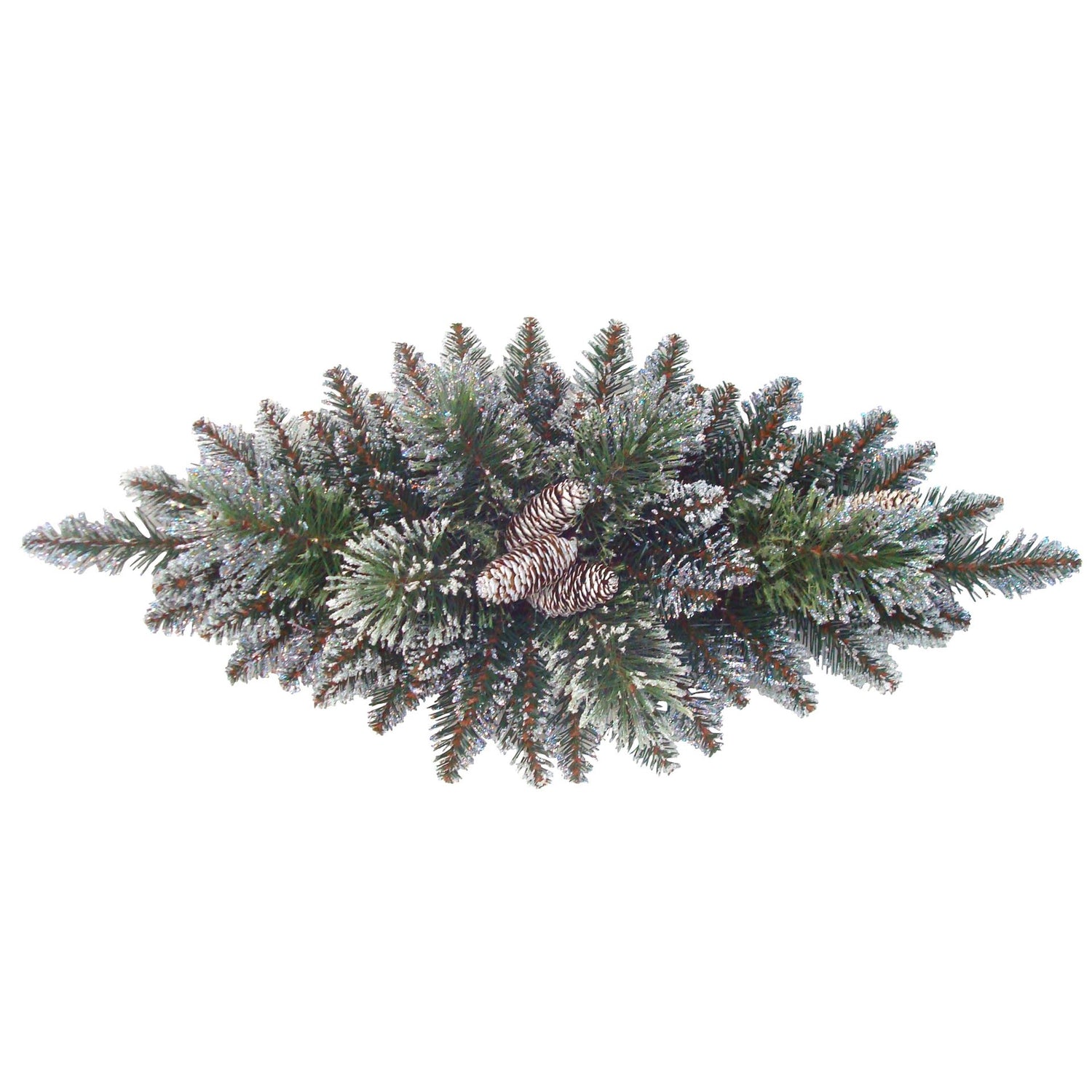 Kerst tafelstuk "Glittery Bristle" - groen - 76 cm - besneeuwde look -