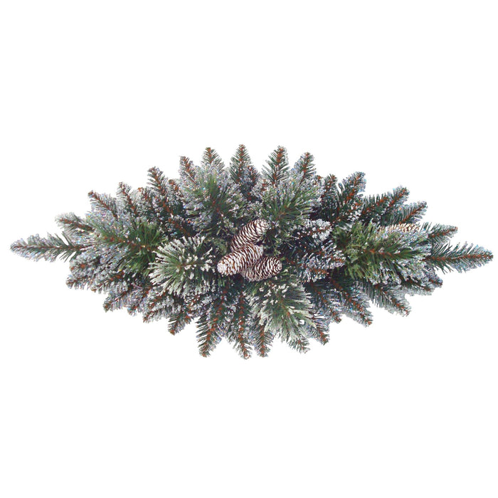 Kerst tafelstuk "Glittery Bristle" - groen - 76 cm - besneeuwde look -