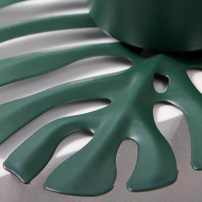 QUVIO Waxinelichthouder op een blad - 13 x 9,5 x 2 cm - Metaal - Groen