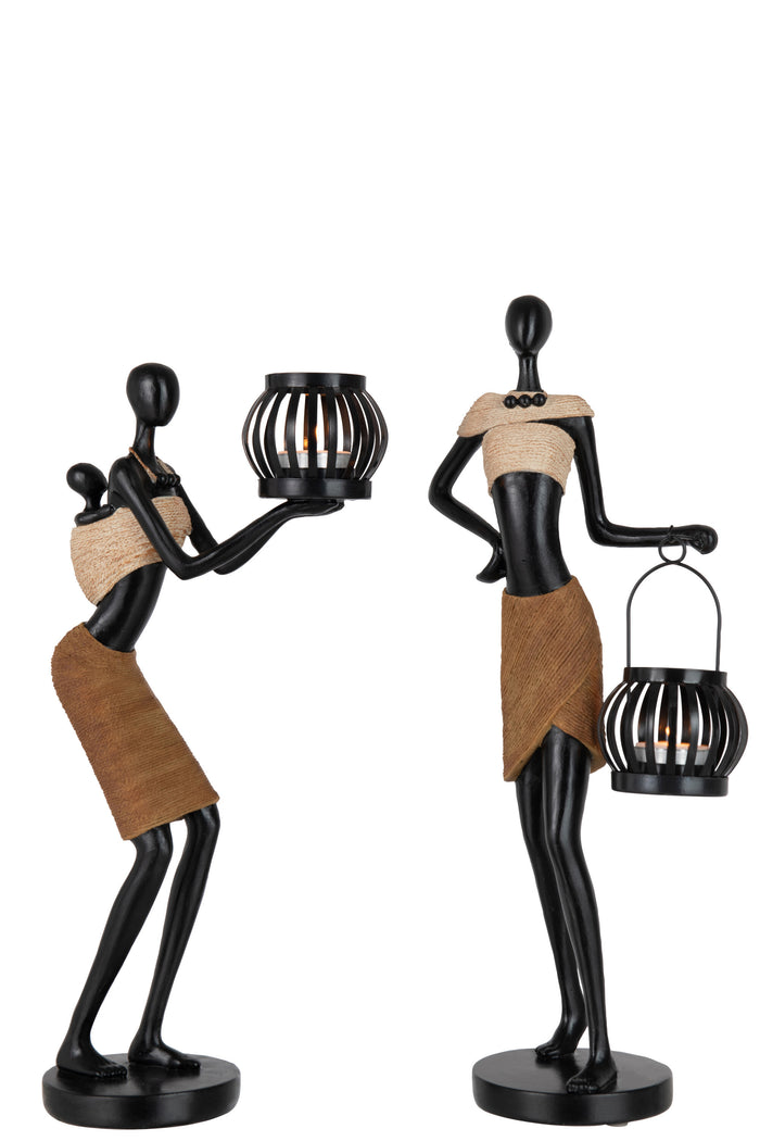 J-Line theelichthouder Op Hoofd Van Figuur Etnisch - polyres