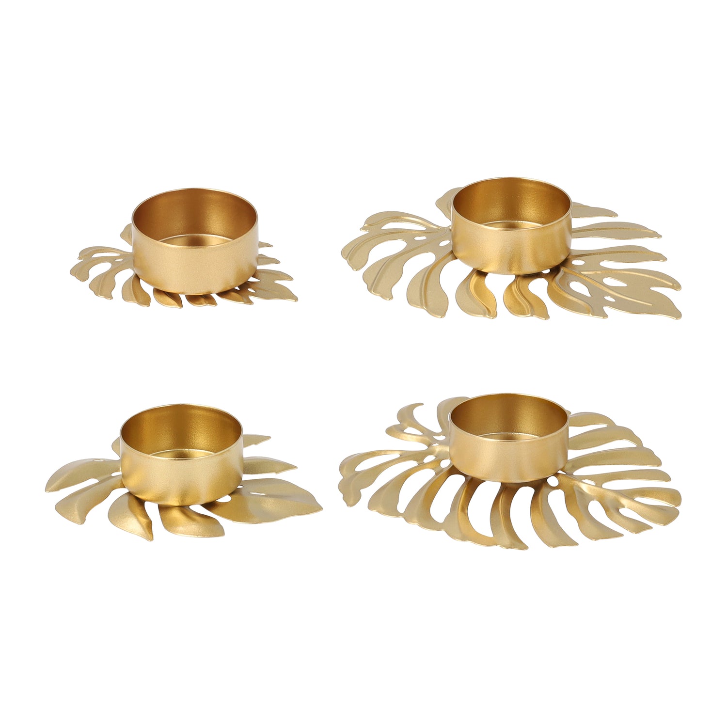 QUVIO Waxinelichthouder op een blad - set van 4 - Metaal - Goud