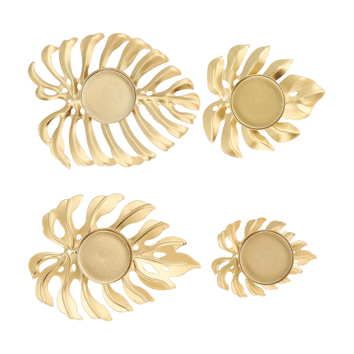 QUVIO Waxinelichthouder op een blad - set van 4 - Metaal - Goud