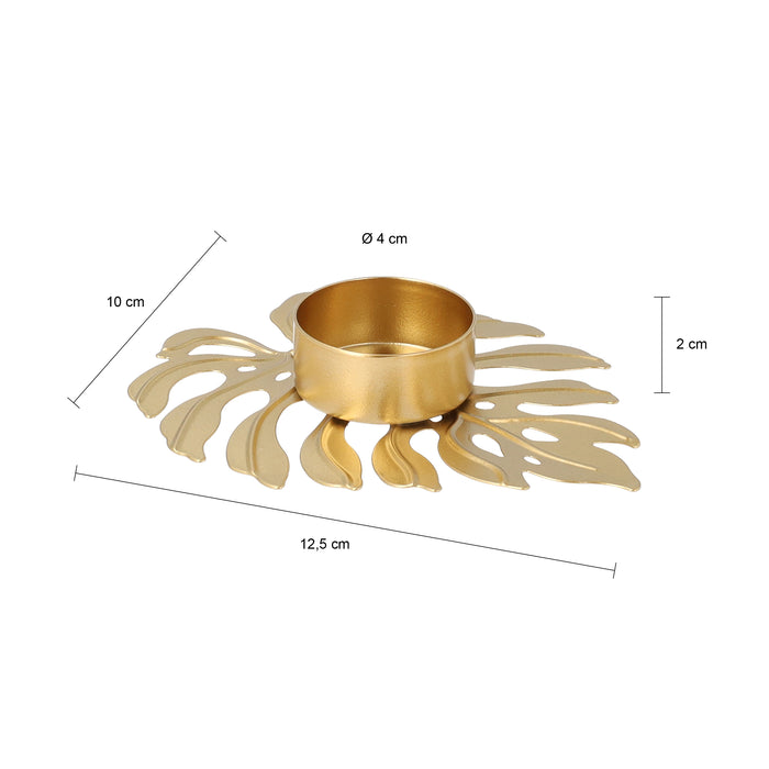 QUVIO Waxinelichthouder op een blad - set van 4 - Metaal - Goud