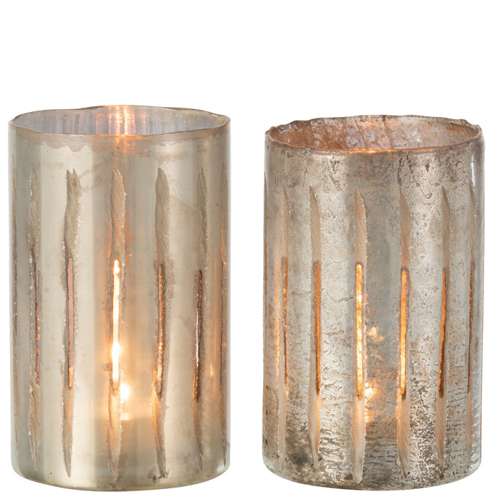 J-Line windlicht Streep - glas - blauw - large - 2 stuks