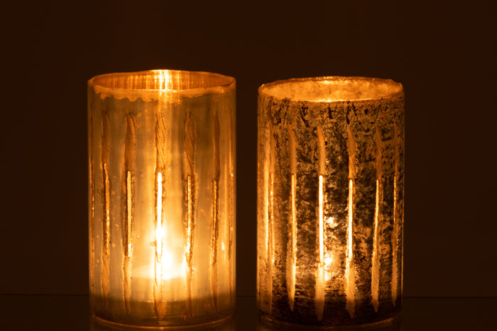 J-Line windlicht Streep - glas - blauw - large - 2 stuks