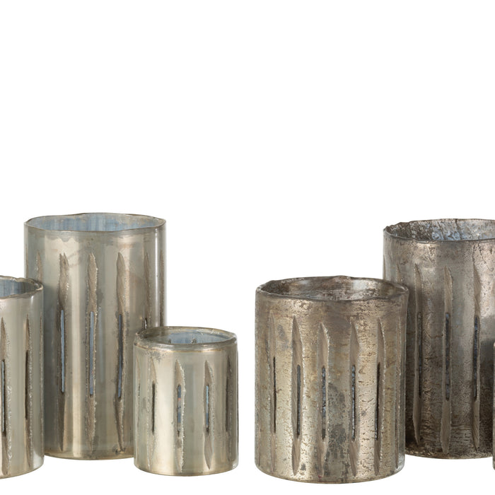 J-Line windlicht Streep - glas - blauw - large - 2 stuks