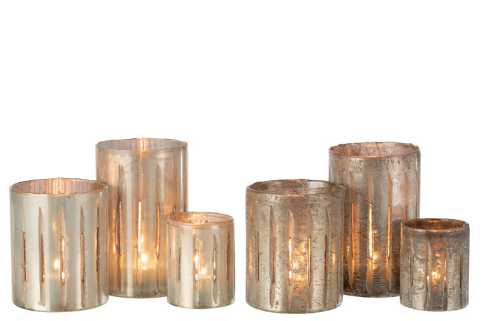 J-Line windlicht Streep - glas - blauw - large - 2 stuks