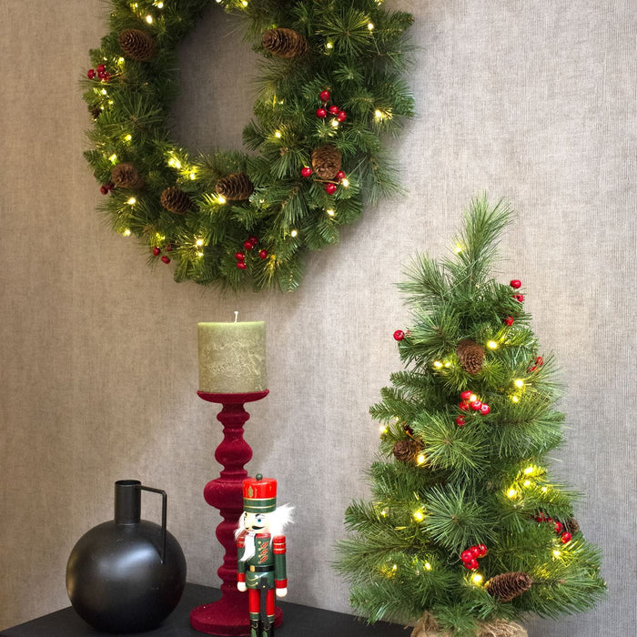 Everyday Miniature Pine cone & Berry tree verlichte tafelkerstboom -