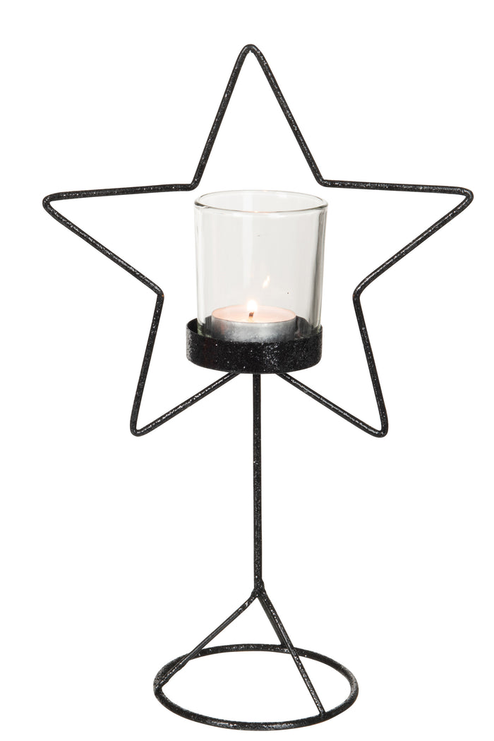 T-lichthouder | Metaal | Zwart | 20x10x (h)32.5 Cm