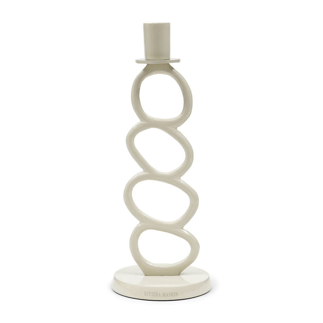 Riviera Maison Kaarsenhouder Wit - Vichy - Aluminium, Hout (ØxH) 11x29