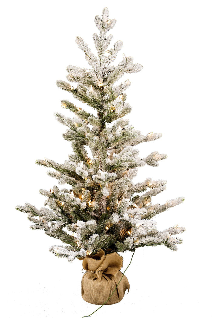 Vaxo Flocked verlichte tafelkerstboom - 91 cm - Wit geflockt groen -