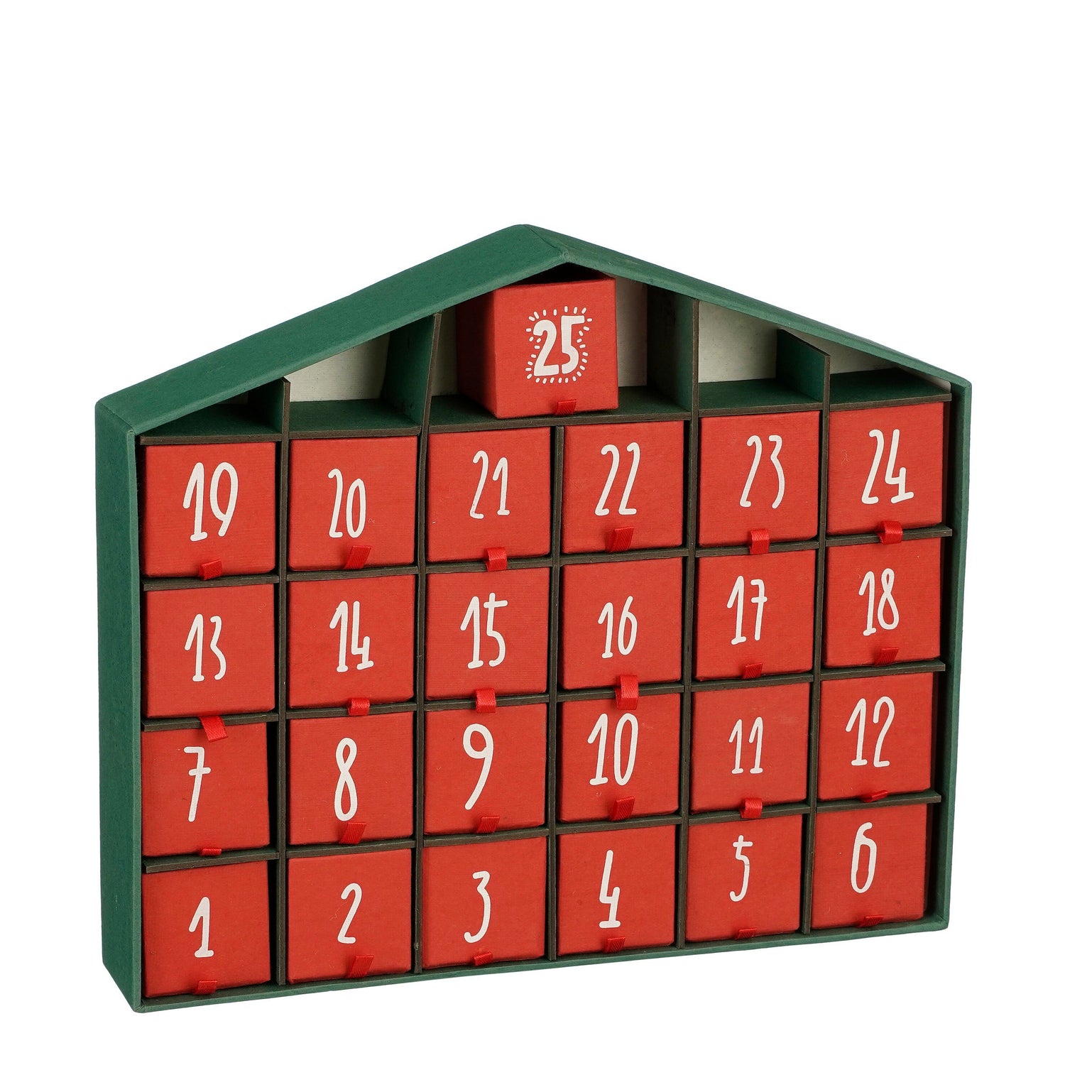 House of Seasons Adventskalender - L5 x B33 x H28 cm - Rood, Groen