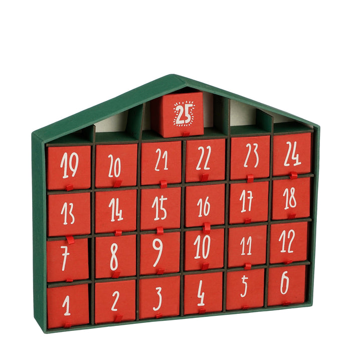 House of Seasons Adventskalender - L5 x B33 x H28 cm - Rood, Groen