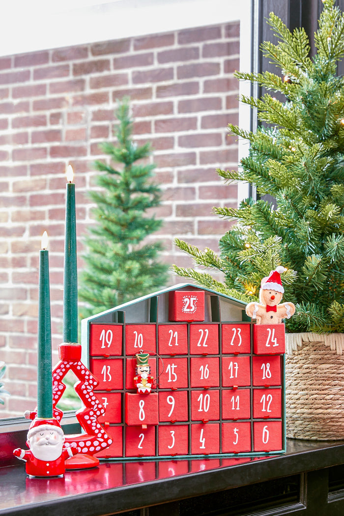 House of Seasons Adventskalender - L5 x B33 x H28 cm - Rood, Groen