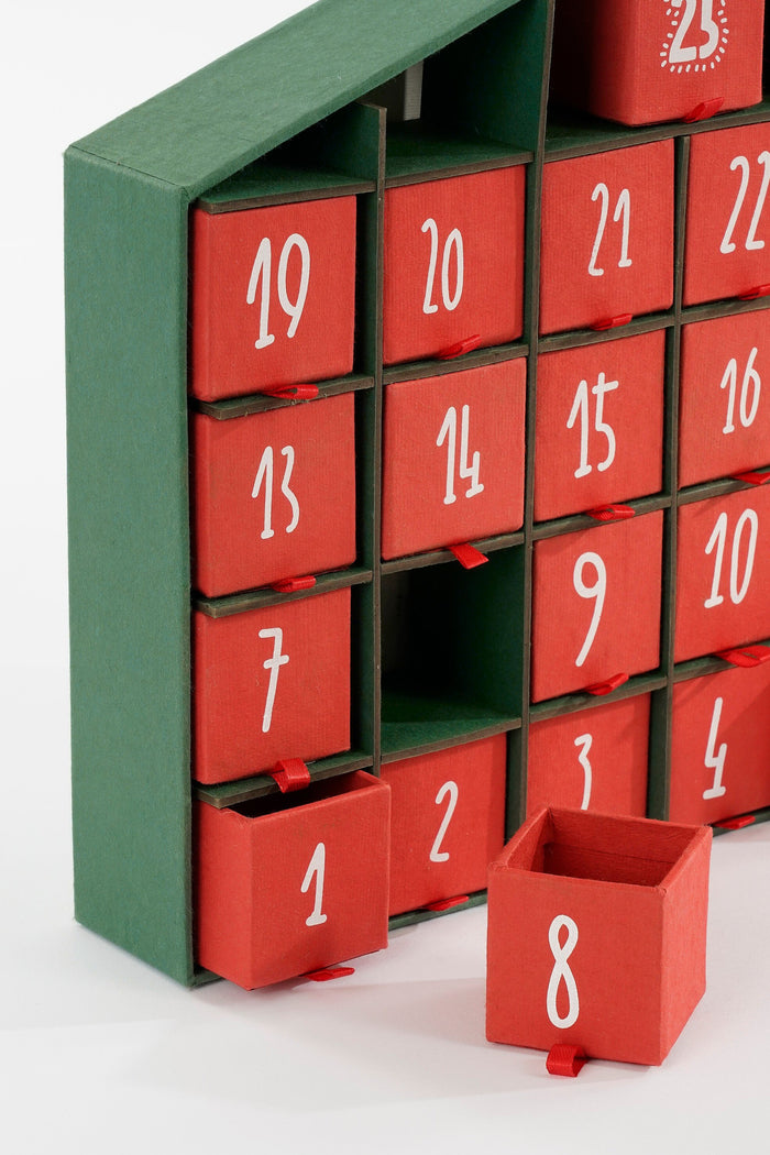 House of Seasons Adventskalender - L5 x B33 x H28 cm - Rood, Groen