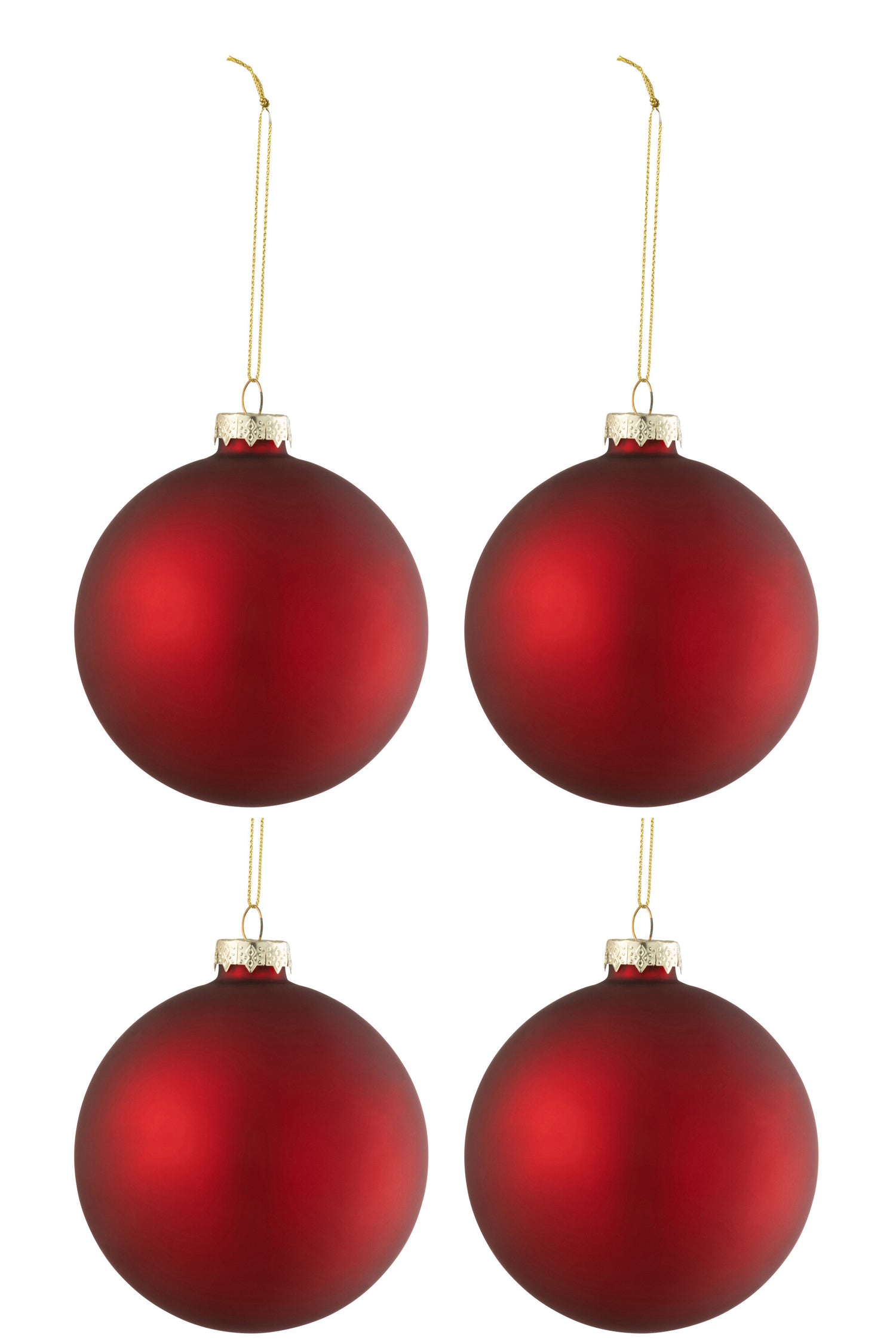 J-Line kerstbal Effen - glas - mat rood - medium - doos van 4