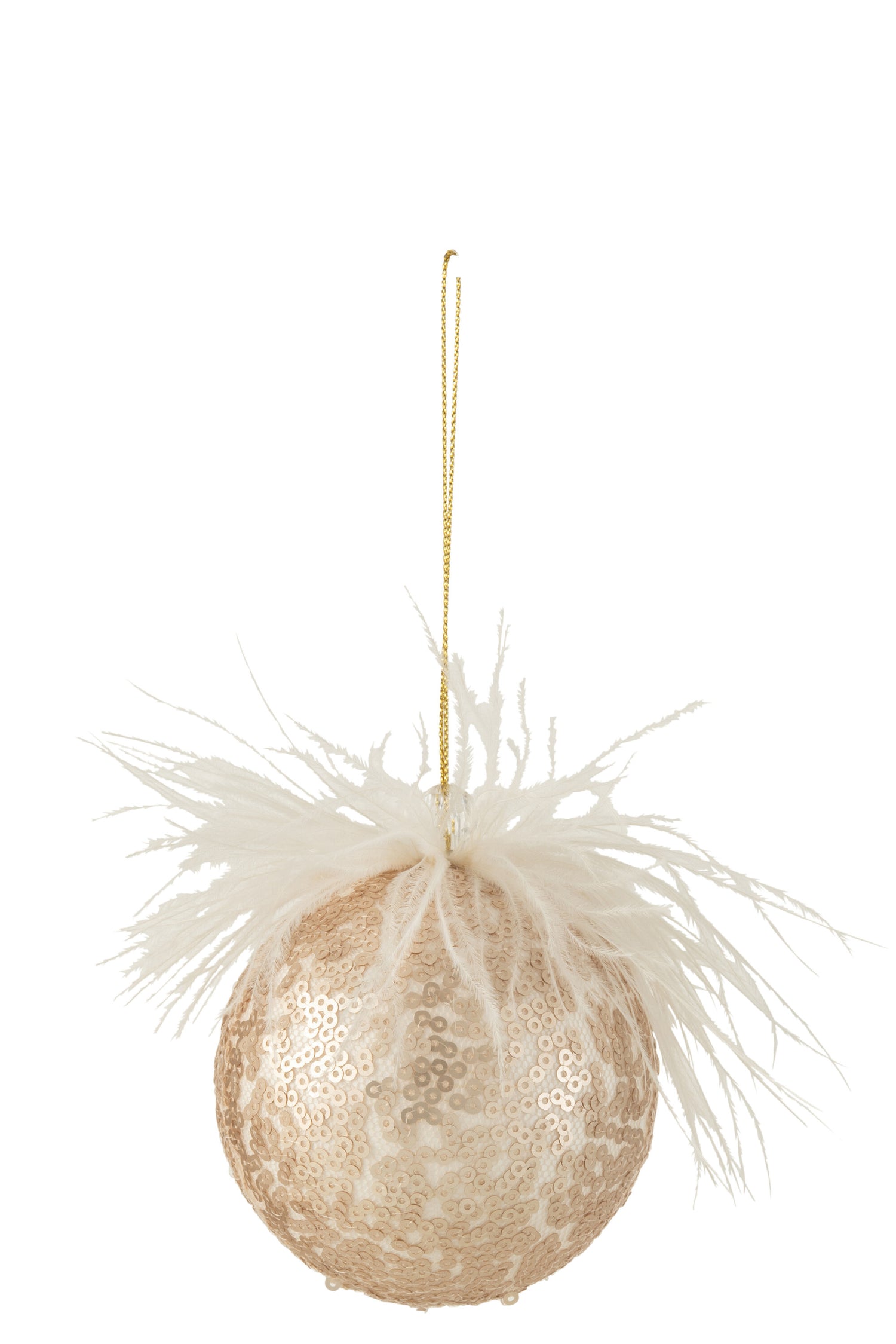 J-Line kerstbal Pailetten - pluimen - zalm|roze - doos van 4