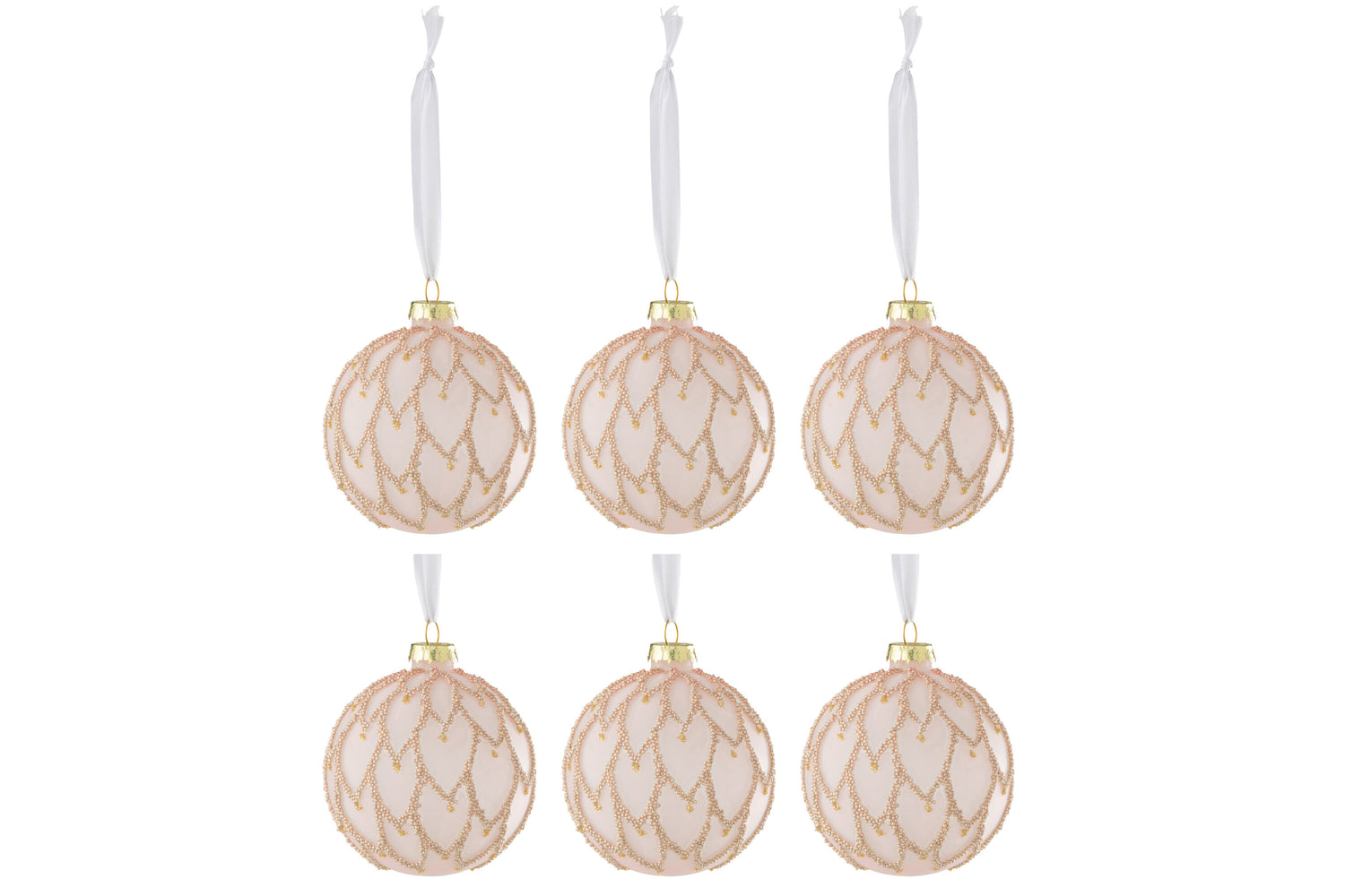 J-Line kerstbal Harten Parels - glas - lichtroze - doos van 6