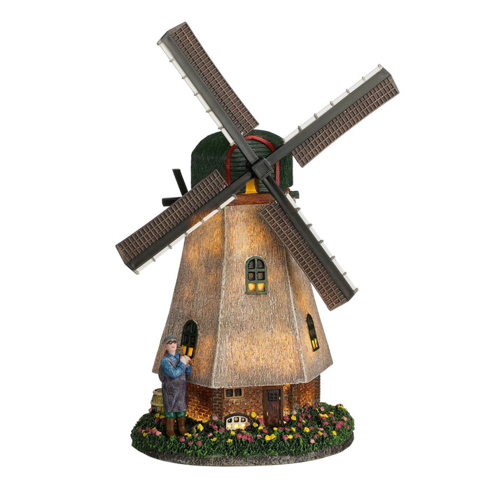 LuVille Kerstdorp Miniatuur Zaanse Molen - L20 x B14 x H28 cm