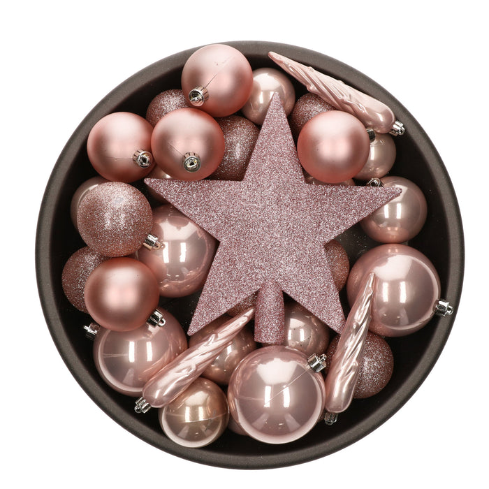 Bellatio decorations Kerstballen - 33x - mix - lichtroze - piek