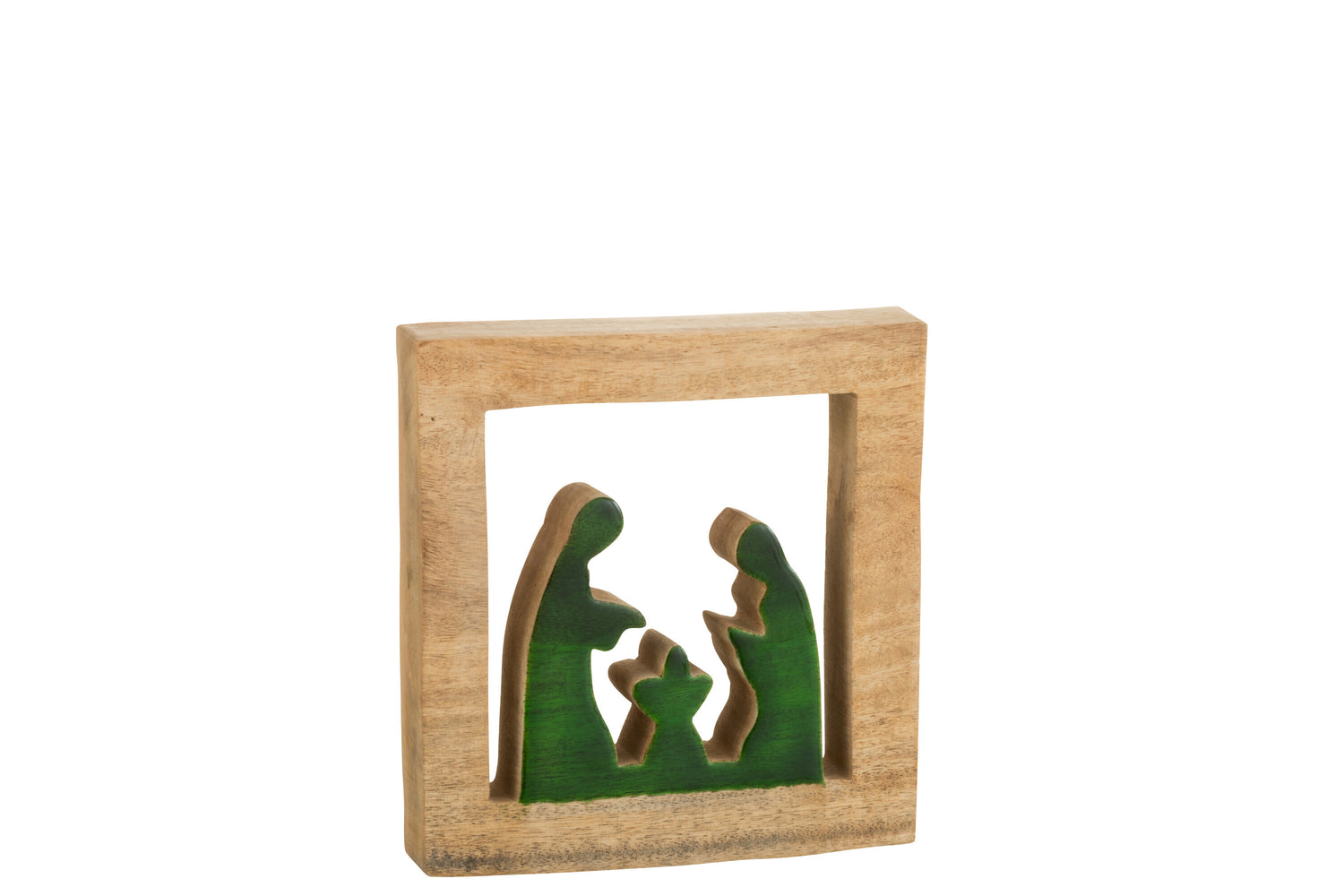 J-Line decoratie Kerststal Vierkant - hout - groen|naturel - large