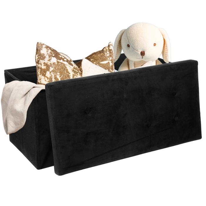 MISOU Opbergbox met Bank Velvet Zwart Opbergbank Poef met Opbergrui...