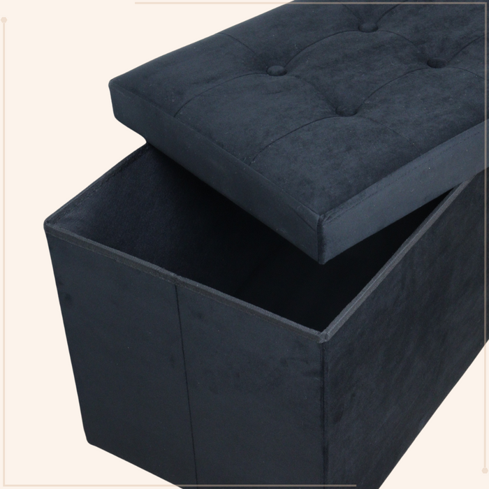 MISOU Opbergbox met Bank Velvet Zwart Opbergbank Poef met Opbergrui...