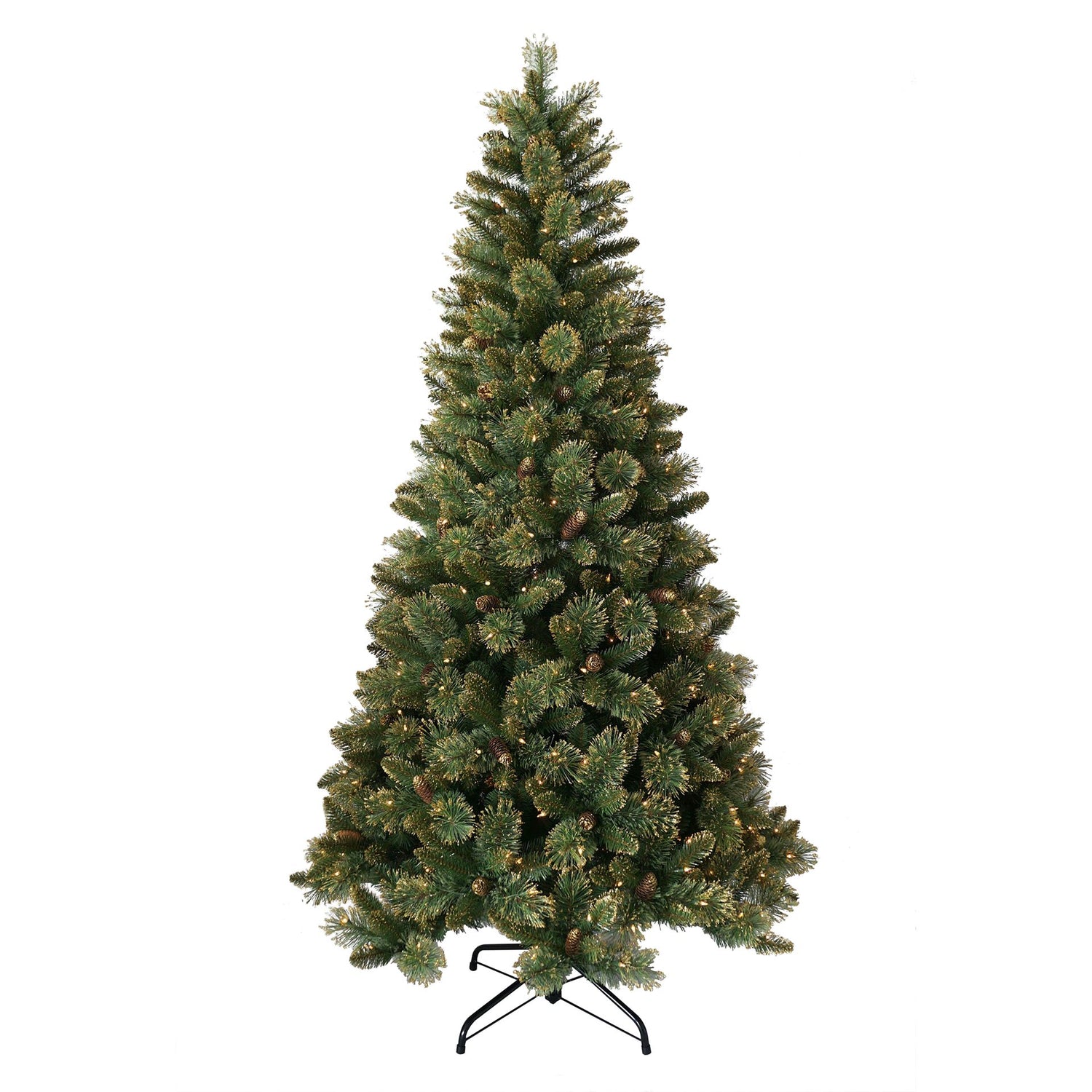 Shimmery Golden Bristle verlichte kunstkerstboom - 213 cm - Groen met
