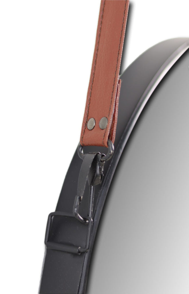HSM Collection Wandspiegel Zwart Bruin Riem  ø45 cm