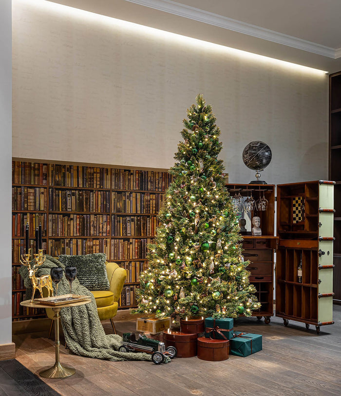 Shimmery Golden Bristle verlichte kunstkerstboom - 228 cm - Groen met