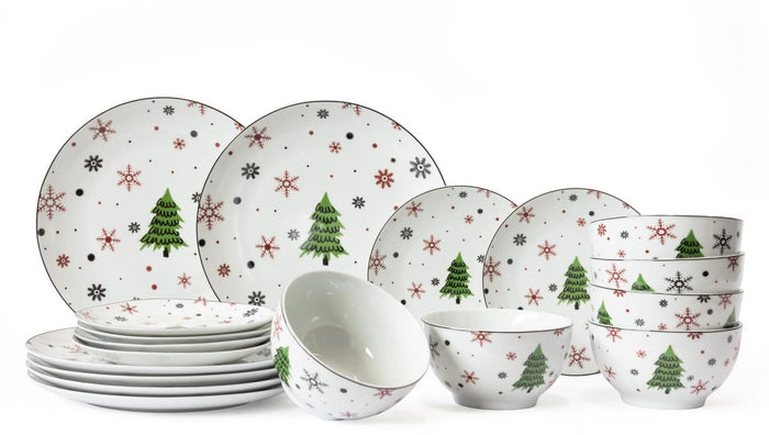 Studio Tavola Kerstservies - Porselein - Rood - 18-delig | 6 personen