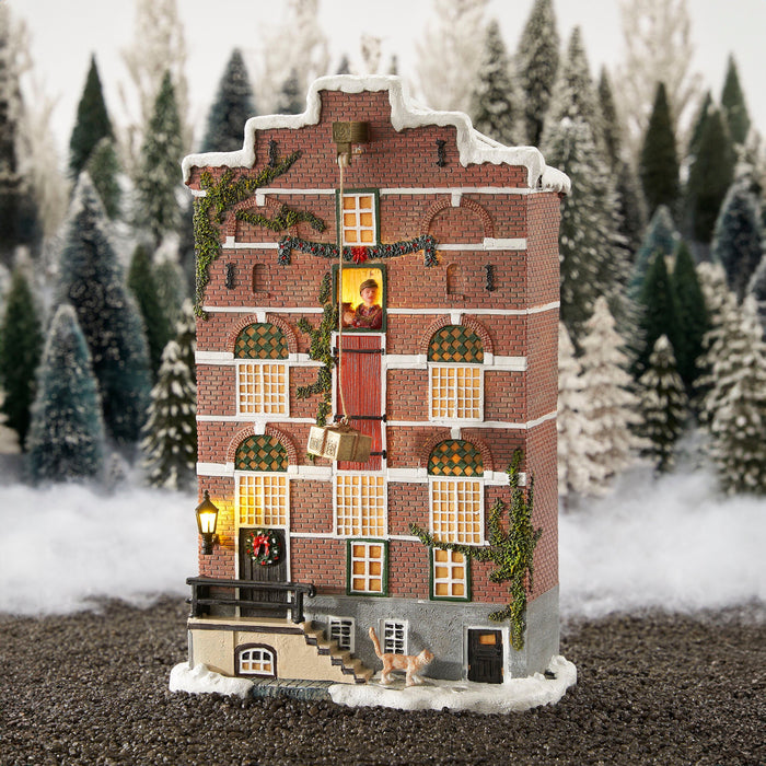 LuVille Kerstdorp Miniatuur Pakhuis Gevel - L19 x B11 x H29 cm
