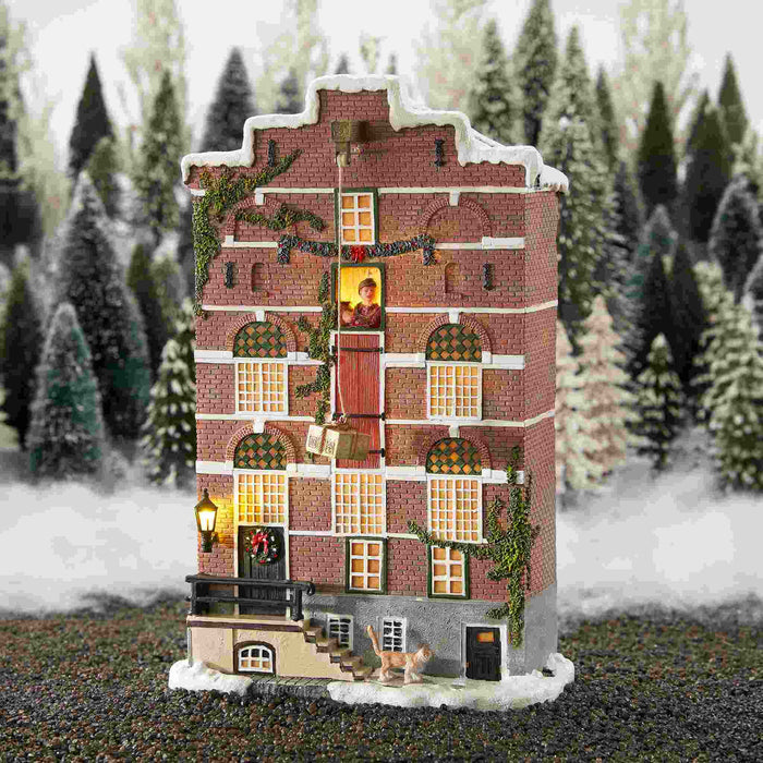 LuVille Kerstdorp Miniatuur Pakhuis Gevel - L19 x B11 x H29 cm