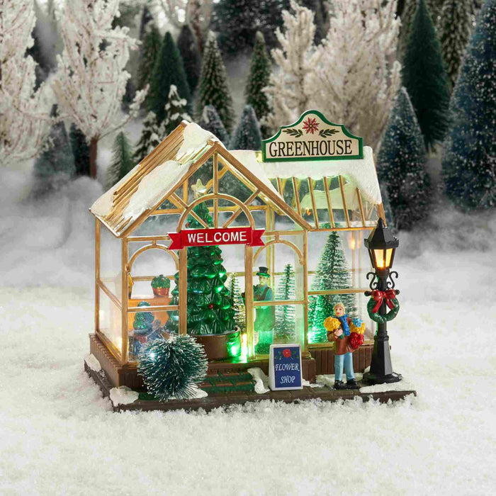 LuVille Kerstdorp Miniatuur Winter Kweekkas - L21 x B14 x H20 cm