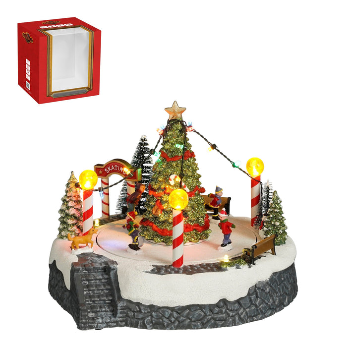 LuVille Kerstdorp Miniatuur Kerstboom Scène - L22 x B22 x H19 cm