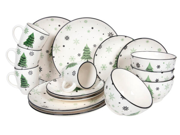 Studio Tavola Kerstservies - Porselein - Groen 16-delig | 4 personen