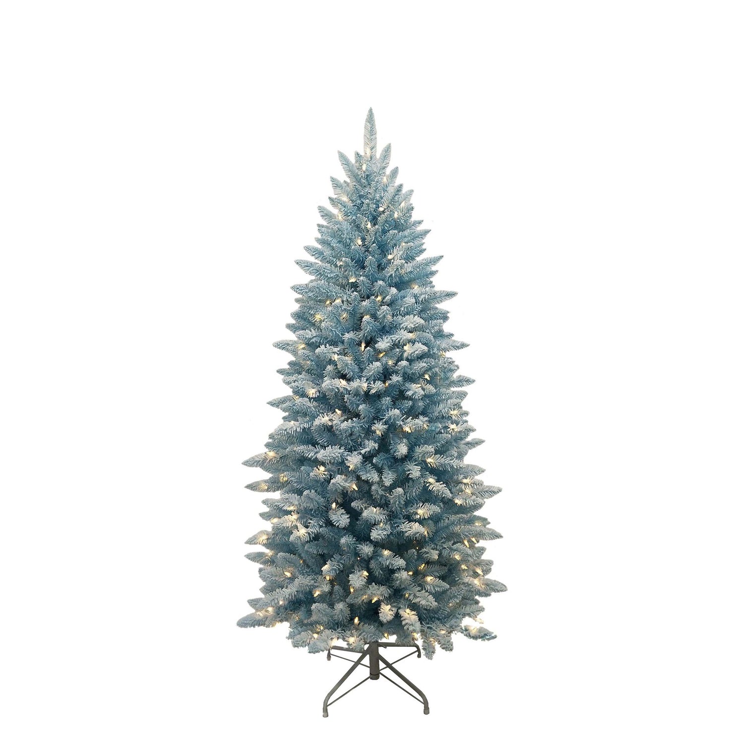 Funky Baby Blue Flocked verlichte kunstkerstboom - 183 cm -