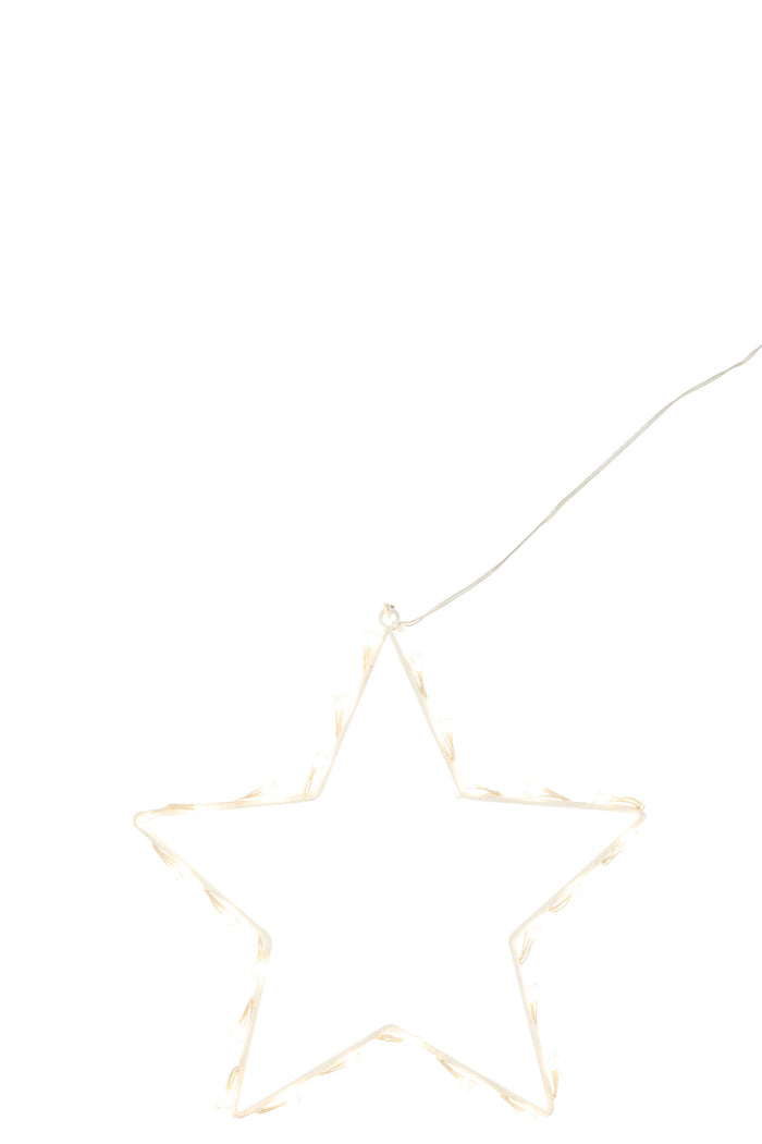 J-Line decoratie Ster - metaal - wit - small - LED lichtjes
