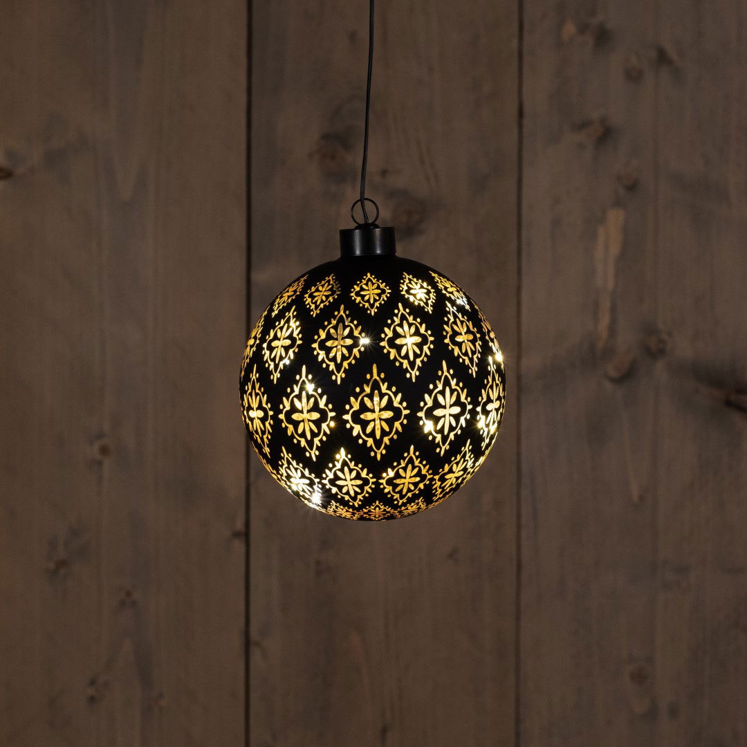 Anna's Collection - Glass Ball Baroque Black|Gold 12Cm 10Led Warm W...