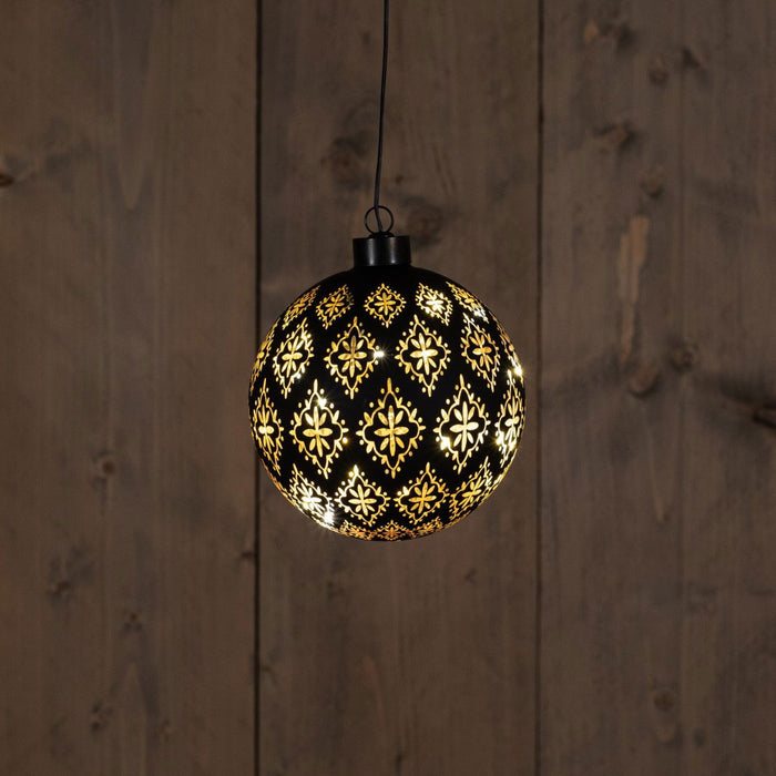 Anna's Collection - Glass Ball Baroque Black|Gold 12Cm 10Led Warm W...