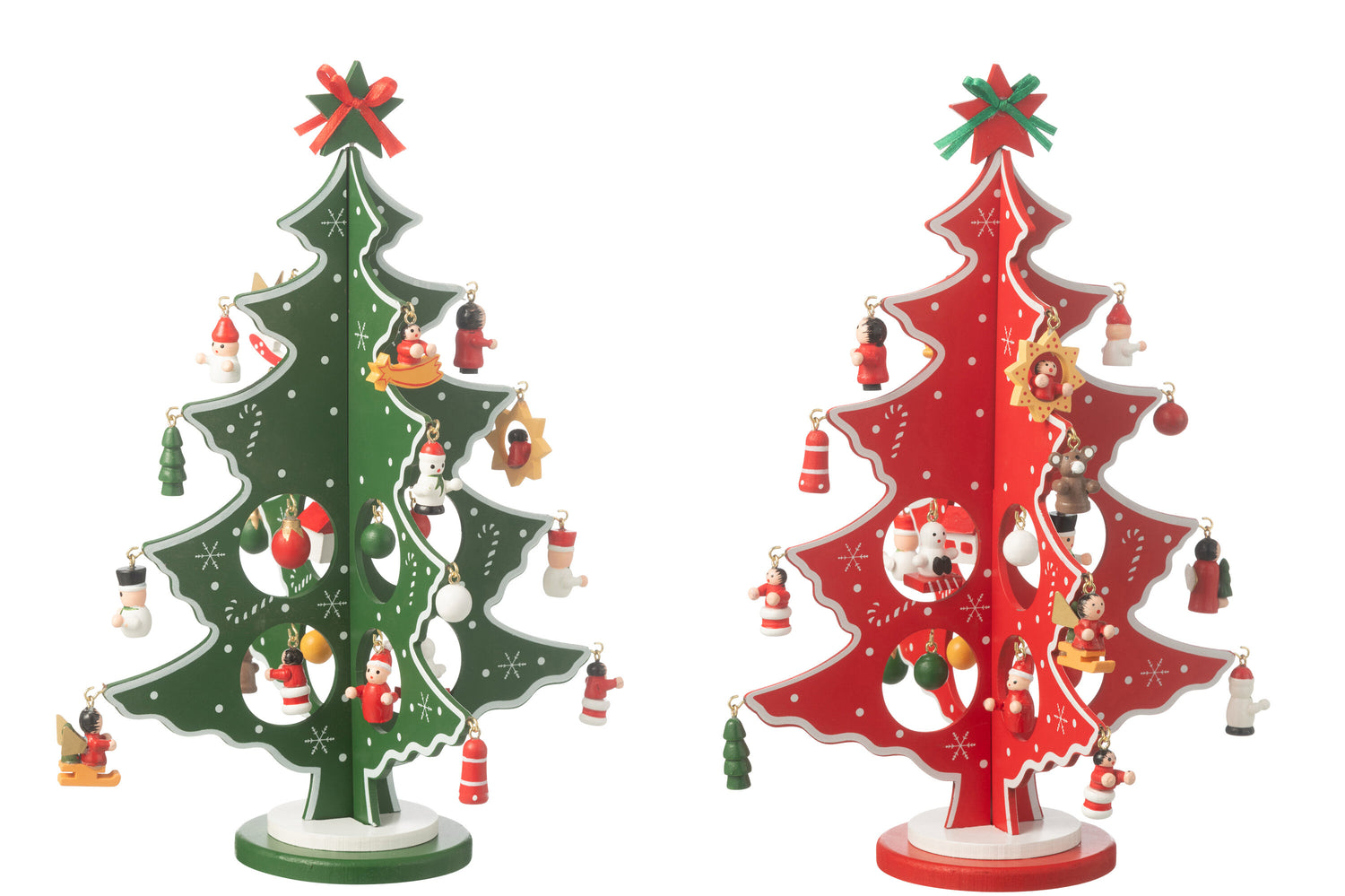 J-Line decoratie kerstboom + figuurtjes Plooiend - hout - ro