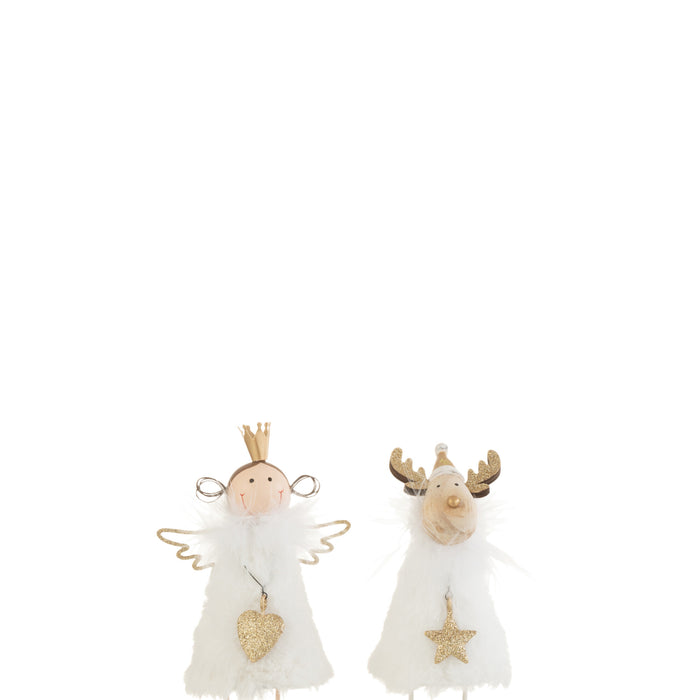 J-Line figuur Engel|Rendier - vacht|hout - wit|goud - small - 2 stuks