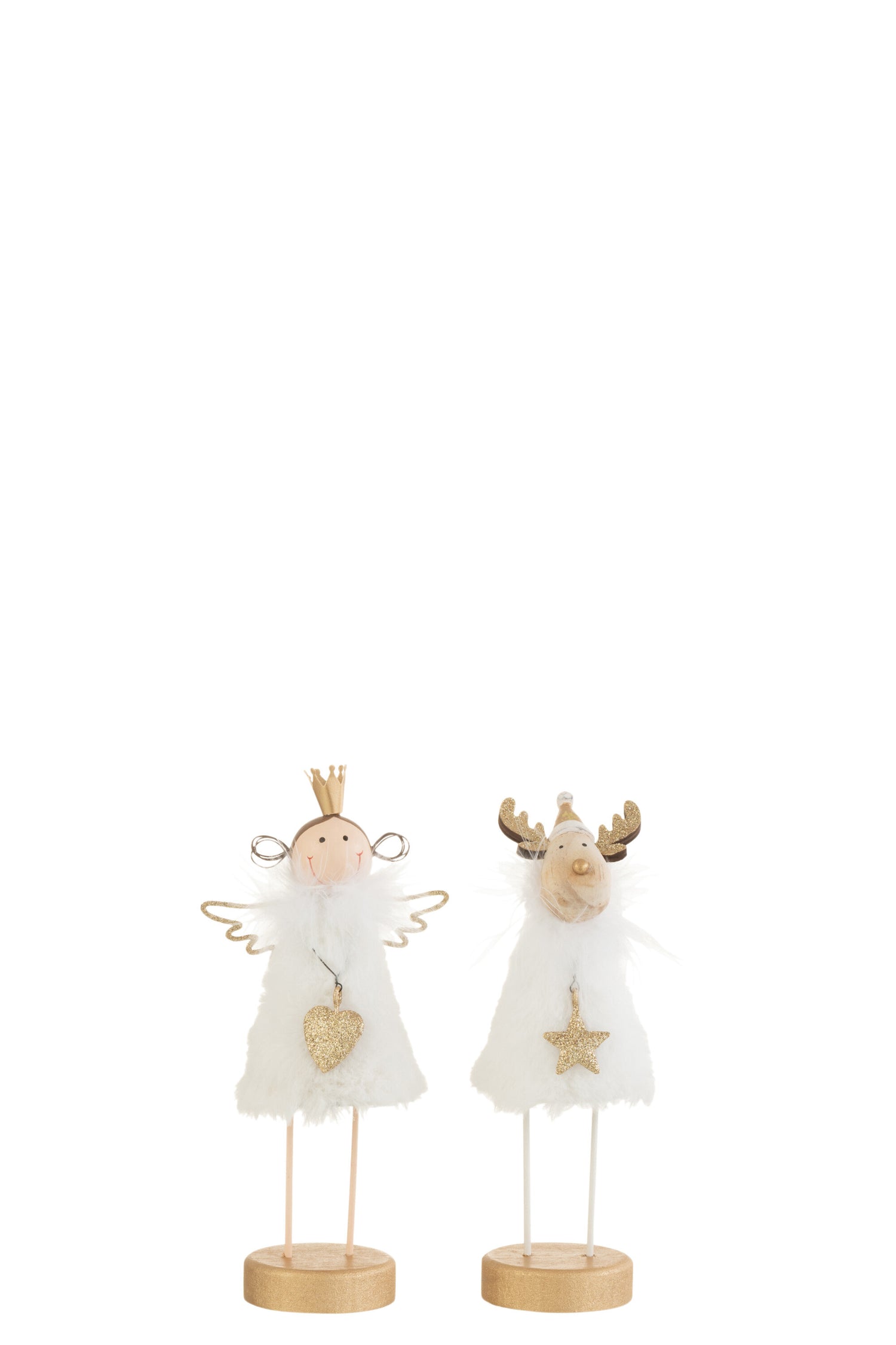 J-Line figuur Engel|Rendier - vacht|hout - wit|goud - small - 2 stuks